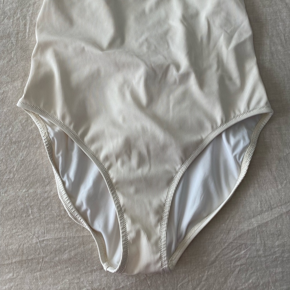 Madewell Cream Second Wave Ribbed Ruffle-strap One-Piece - Picture 5 of 9